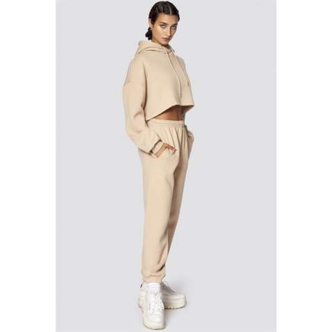 Mad Girls Beige Hooded Women Tracksuit Set MG467 - Bej