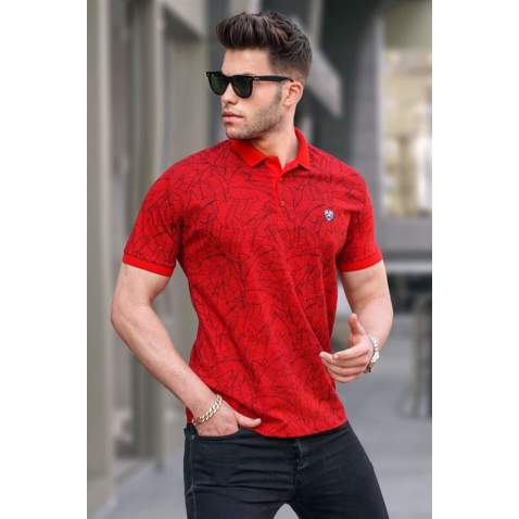 Men Designed Red Polo T-Shirt 5876 - Kırmızı