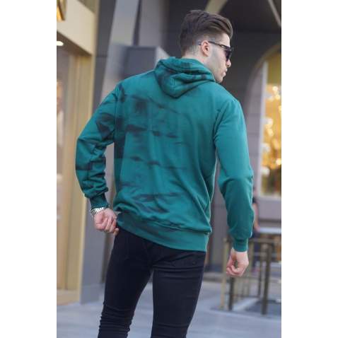 Dark Green Embroidered Hoodie Sweatshirt 5897 - Koyu yeşil