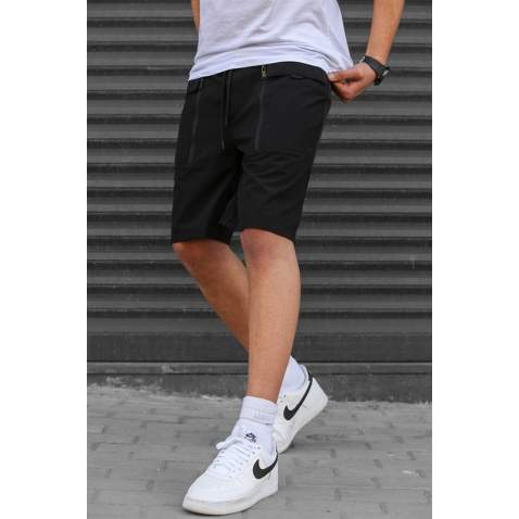 Men Basic Black Capri Shorts - Siyah