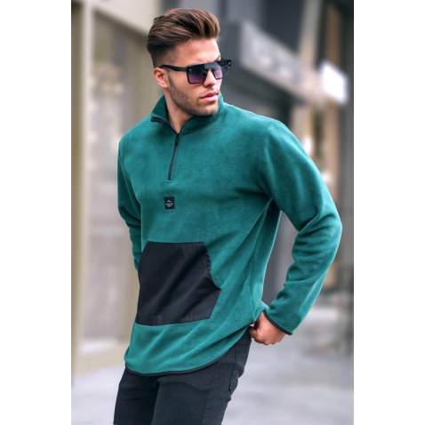 Green Zip Neck Sweatshirt 6018 - Yeşil