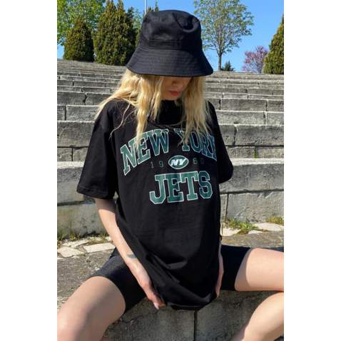 Women Printed Oversize Black T-Shirt MG1226 - Siyah