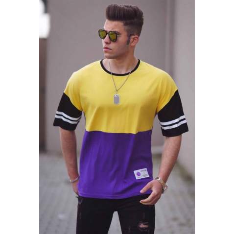 Madmext Purple Two-Tone T-shirt for Men 3078 - Mor