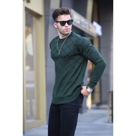 Emerald Green Designed Knitwear Sweater 6019 - Nefti yeşil