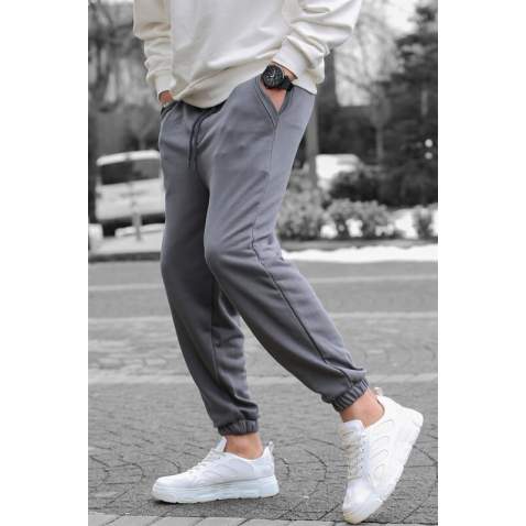 Men Smoke Gray Basic Jogger Trousers - Füme