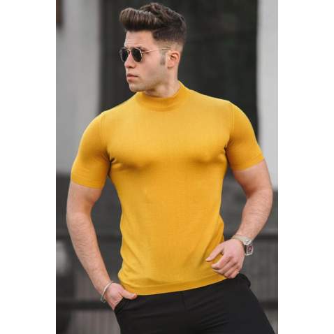 Madmext Men Mock Neck Knitwear Mustard T-shirt 5069 - Hardal