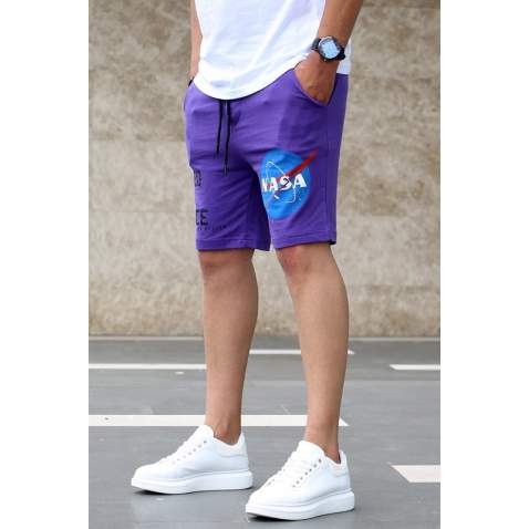 Madmext Purple Nasa Printed Capri for Men 4248 - Mor