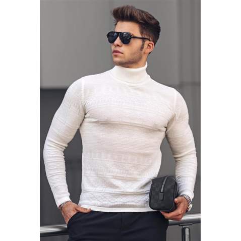 Madmext White Patterned Roll Neck Jumper 4661-4 - Beyaz