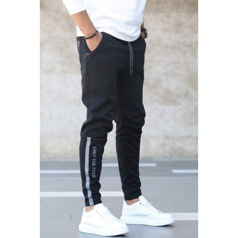 Madmext Men Printed Black Sweatpants 4213 - Siyah