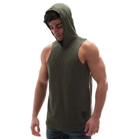 Sleeveless T-Shirt In Hooded Khaki 2893 - Haki yeşili