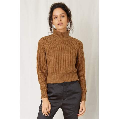 Mad Girls Brown Turtleneck Women Jumper MG774 - Kahverengi