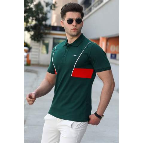 Madmext Men Striped Green Polo T-shirt 5243 - Yeşil