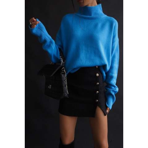 Mad Girls Turtleneck Blue Sweater MG1252 - Mavi