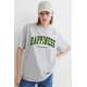 Women Printed Oversize Gray T-Shirt MG1230 - Gri