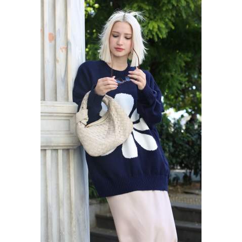 Women Designed Navy Blue Oversize Sweater MG1427 - Lacivert