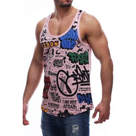 Madmext Pink Printed T-shirt for Men 2627 - Pembe