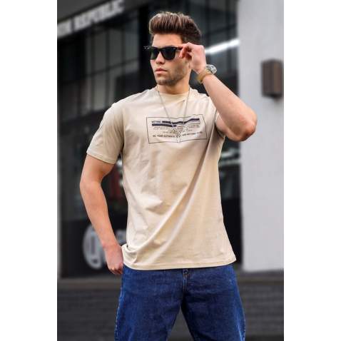 Madmext Men Beige T-shirt 5389 - Bej