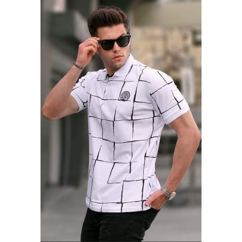 Men Designed White Polo T-Shirt 5887 - Beyaz