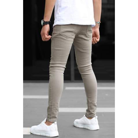 Men Stone Gray Slim Fit Jeans - Taş rengi