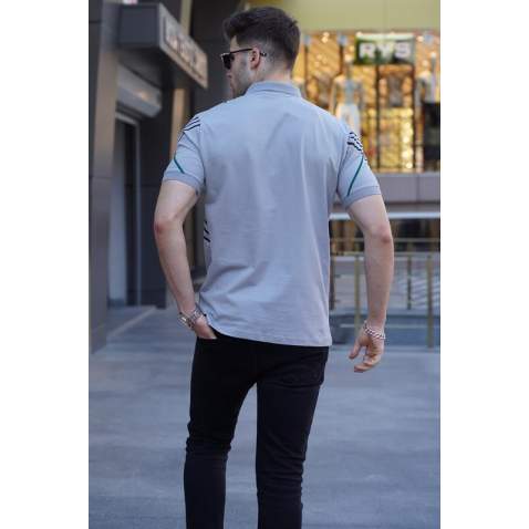 Men Designed Dye Gray Polo T-Shirt 5870 - Boyalı gri