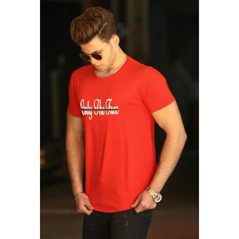 Madmext Red Printed T-shirt for Men 4541 - Kırmızı