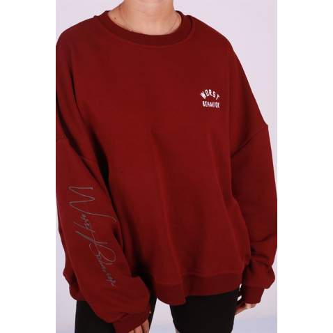 Mad Girls Printed Maroon Sweatshirt MG1180 - Bordo