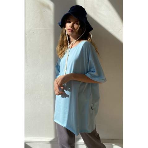 Mad Girls Oversize Blue T-shirt MG1354 - Mavi