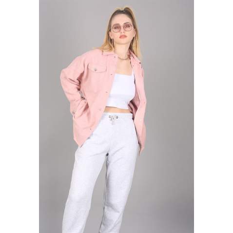 Mad Girls Oversize Soft Pink Woolen Jacket Mg1199 - Pudra