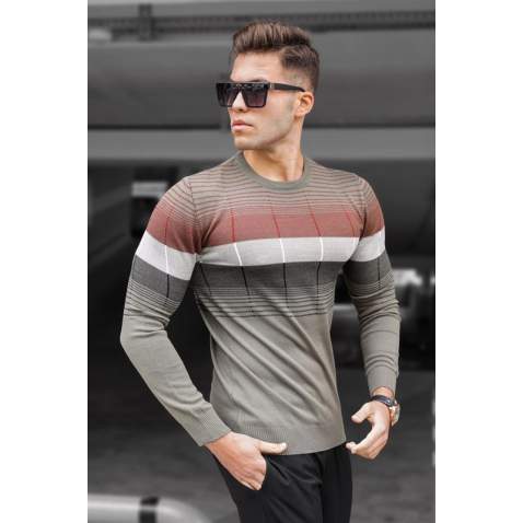 Madmext Khaki Crewneck Sweater For Men 5608 - Haki