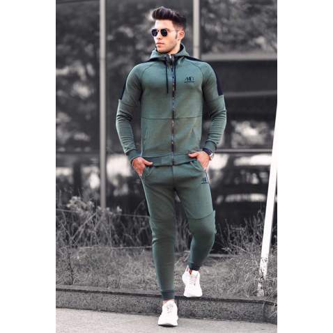 Madmext Khaki Printed Men Tracksuit Set 4671 - Haki