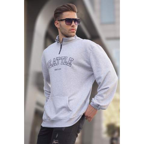 Grimelanj Fermuar Yakalı Nakışlı Sweatshirt 6026 - Grimelanj