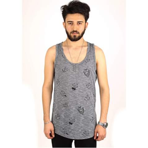 Madmext Men Printed Black Tank Top 2329 - Siyah