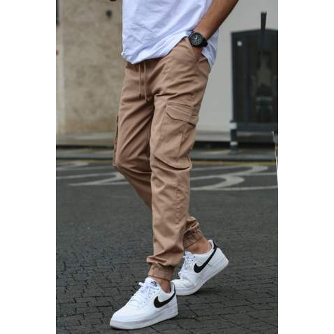 Men Beige Cargo Trousers 5447 - Bej