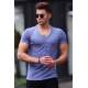 Madmext Men Buttoned Indigo Basic T-shirt 4052 - İndigo