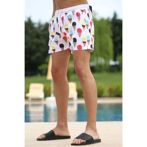 Madmext Printed Swim Wear Short 2639 - Beyaz