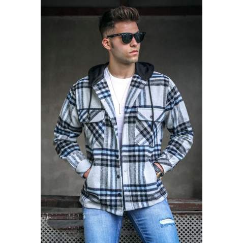 Madmext Men Plaid Gray Shirt 5528 - Gri