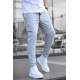 Men Striped Gray Cargo Trousers - Gri