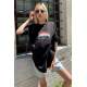 Women Printed Oversize Black T-Shirt MG808 - Siyah