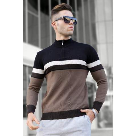 Madmext Men Black Sweater With Zip 5601 - Siyah