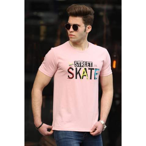 Madmext Soft Pink Printed T-shirt for Men 4548 - Pudra