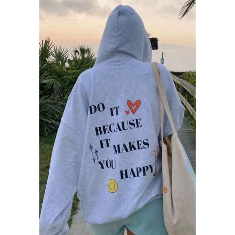 Mad Girls Printed Gray Hoodie Sweatshirt MG1195 - Karmelanj