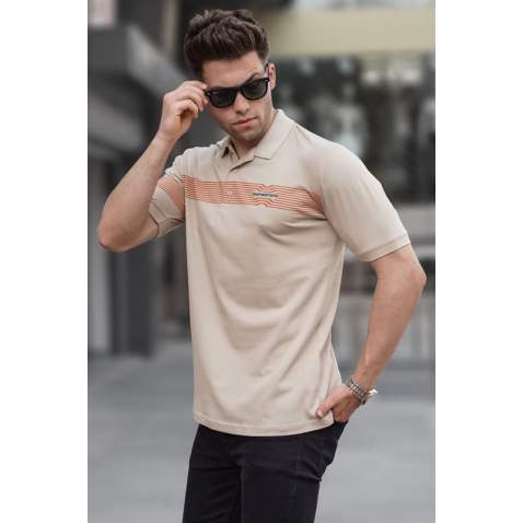 Men Striped Beige Polo T-Shirt 5878 - Bej