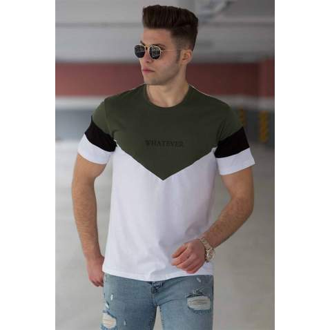 Madmext White Two-Tone T-shirt for Men 4476 - Beyaz