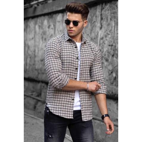 Madmext Beige Checkered Long Sleeve Lumberjack Shirt 4685 - Bej