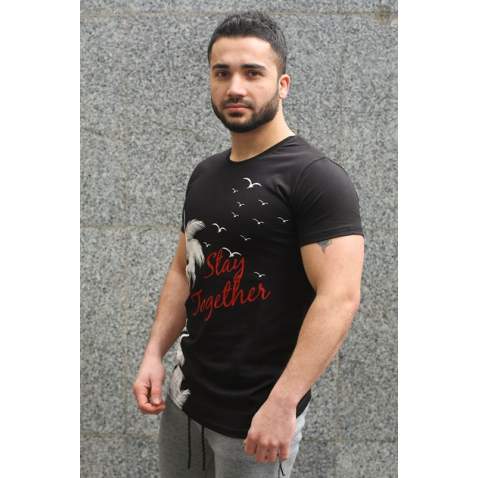 Madmext Black Printed T-shirt for Men 3026 - Siyah