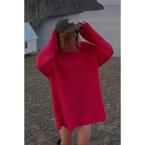 Mad Girls Oversize Fuchsia Sweater MG1297 - Fuşya