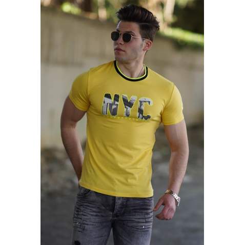 Madmext Yellow Printed T-shirt for Men 4601 - Sarı