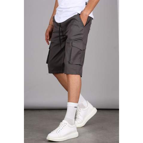 Smoke Gray Capri Shorts with Cargo Pockets 5473 - Füme