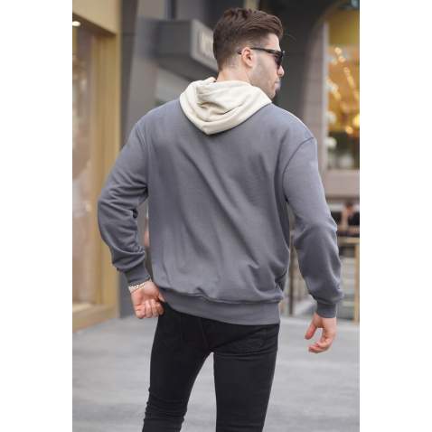 Smoke Gray Designed Hoodie Sweatshirt 6022 - Füme