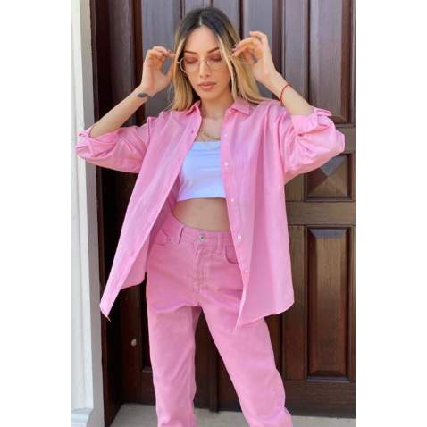 Mad Girls Oversize Pink Shirt MG1369 - Pembe